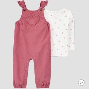 Carter's 0-3 Month Just One You 2 Piece Pink Heart Overalls Set